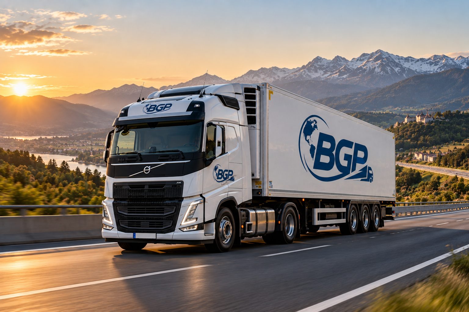 Camión Volvo de mercancía general en carretera — transporte seco
