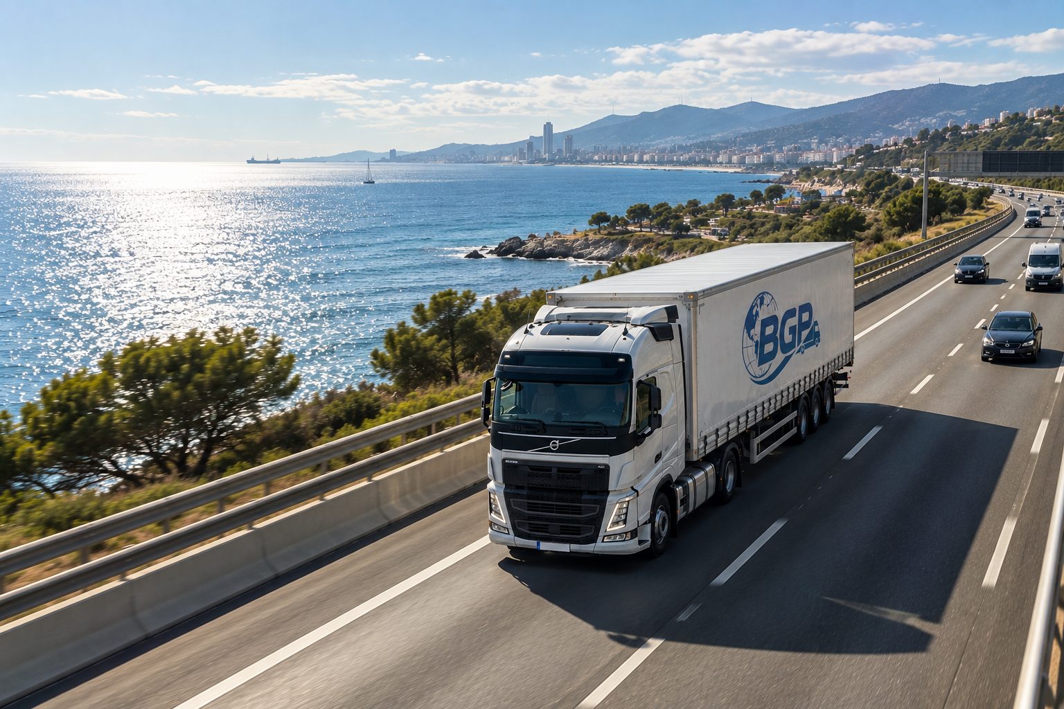 Camión frigorífico Volvo en carretera — transporte refrigerado